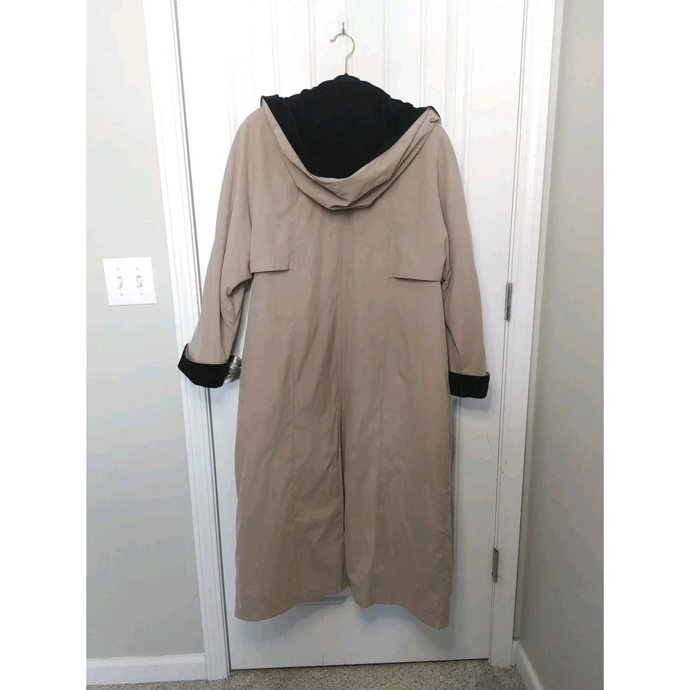 90s London Fog Double Breast Trench Duster Coat Hood Removable Wool Liner 8 Reg - Picture 2 of 9